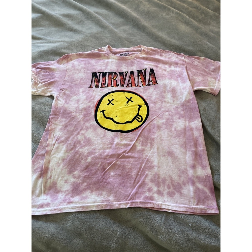 Nirvana Band T Shirt Smiley Face Size Large Pink Ty Dye